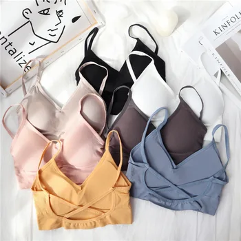 

Women Camis Fitness Female Padded Camisole Femme Fashion Women Tanks Crop Top U Back Crop Top Seamless Underwear Sexy Lingerie