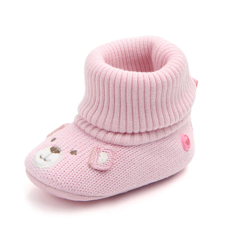Новинка года; шерстяная детская обувь унисекс; обувь для новорожденных девочек и мальчиков; зимние ботинки с милым медведем; обувь с мягкой подошвой для малышей; обувь для первых шагов - Цвет: Pink