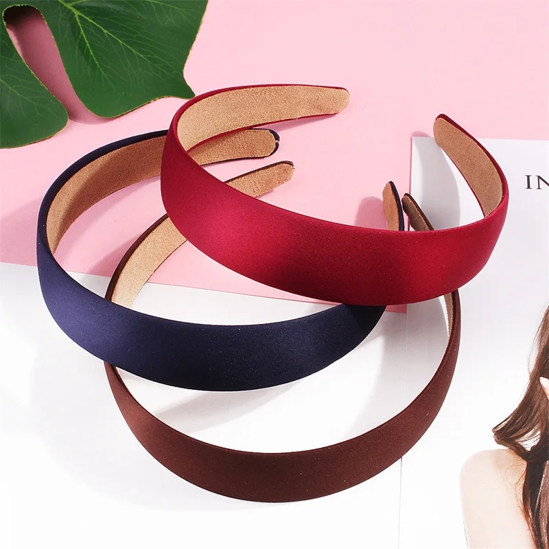 

DUOJIAOYAN Hot sale Plastic Bezel Canvas 3cm Wide Headband For Woman Girls Colorful Hair Band Solid 1PC Hair Accessories