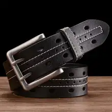 

Genuine Leather Belts for Men Classic Double Row Hole Belt Hollowed Out Belt Jeans Men's Leather Double Prong Waistband