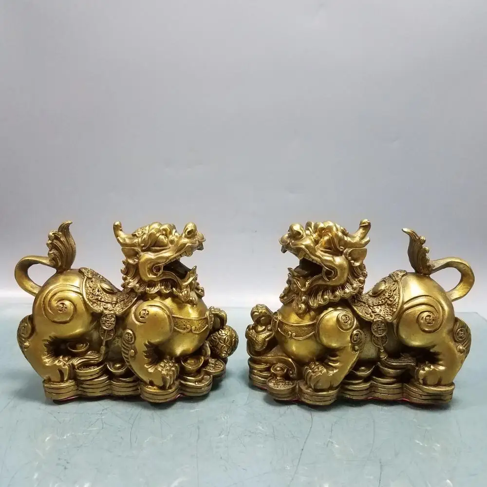 

wedding decoration Lucky China Seikos red bronze God Beast Unicorn Statue Carved unicorn pair with wings