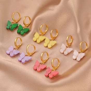 

2020 New Women's Earrings Fashion Color Acrylic Butterfly Stud Earrings Animal Sweet Colorful Stud Earrings Girls Jewelry