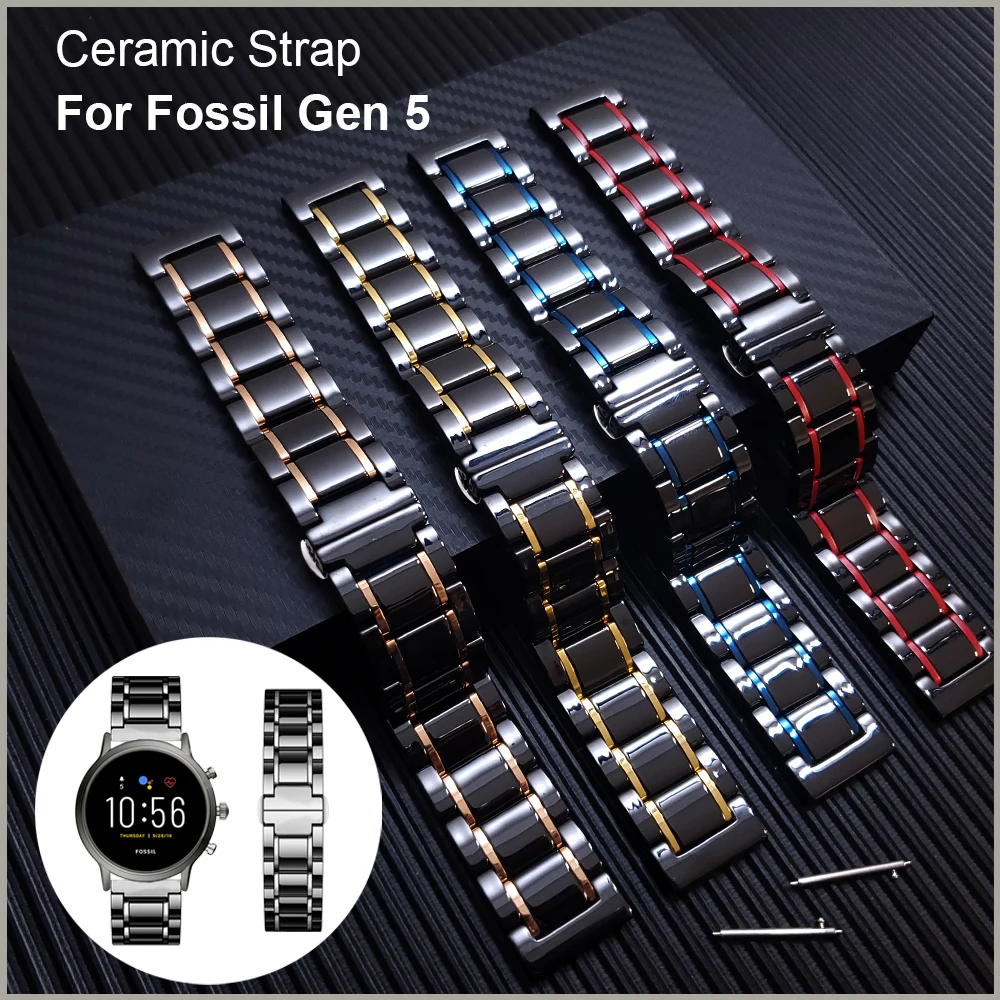 

Luxury Ceramic Strap Watchband for Fossil Gen 5 Carlyle HR/Julianna/Garrett/Fossil Hybrid Smartwatch HR Watch Band Bracelet 22mm