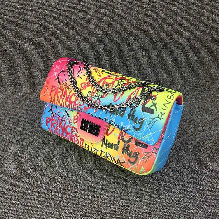 Color Graffiti-26cm Черная Женская сумка с граффити, большие роскошные сумки, дизайнерские большие сумки через плечо, дорожная сумка, сумка на плечо - Цвет: Color Graffiti-26cm