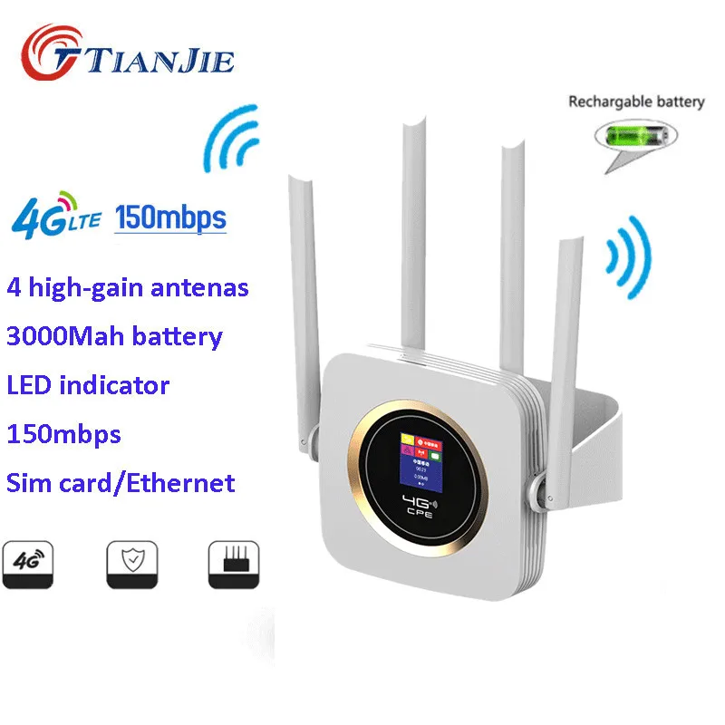 TIANJIE 4G LTE/FDD CPE Wifi роутер с аккумулятором 3000 мАч беспроводной маршрутизатор с слотом для sim-карты/LAN/WAN порт ЖК-дисплей Wifi точка доступа