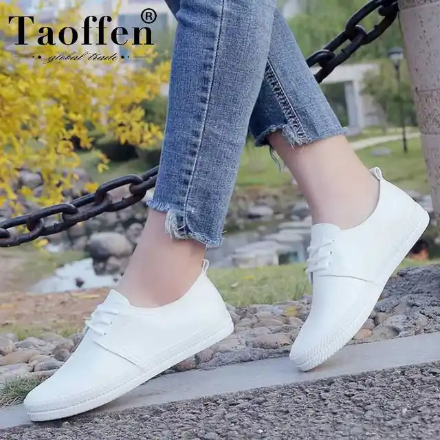 US $9.87 TAOFFEN Women Sneakers White Vulcanized Shoes Lace Up Round Toe Casual Women Shoes Fashion Women Sh