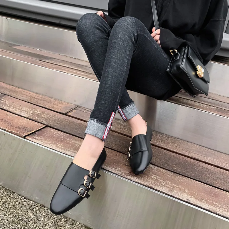 FEDONAS Top Quality Genuine Leather Female Newest Loafers Metal Buckle Women Flats Spring Shallow Casual Office Shoes Woman