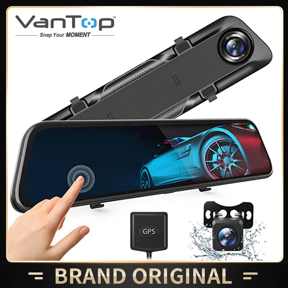 VanTop-Cámara de salpicadero HF12TQ para coche, espejo de 12 pulgadas, 4K, Control por voz, pantalla completamente táctil, cámara de visión trasera, GPS, impermeable, visión nocturna