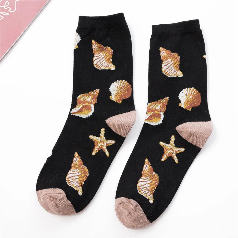 Новинка; милые носки с рисунками животных; забавные носки с изображением Далматинских собак, леопарда, кота, бабочки, раковины, подводного мира; носки в стиле ретро; Рождественский подарок - Color: Shell Conch
