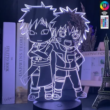 

3d Led Night Light for Kids Bedroom Japanese Anime Cute Naruto and Gaara Figure Decoration Child Bedside Lamp christmas gift