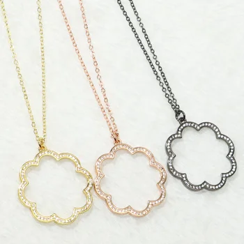 

4 Pcs Mix color Flower Zircon pendant necklace hollow Flower pendant Zircon charms gift for lady pendant necklace 50227