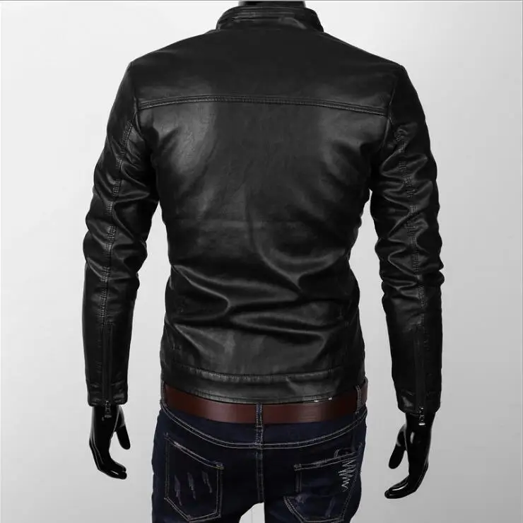 Мужская кожаная куртка на молнии черные пальто Jaqueta De Couro Masculina Мужчины искусственная кожа куртка со стоячим воротником кожаное пальто