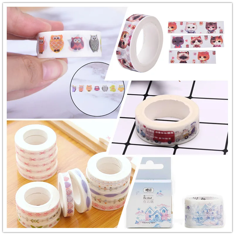 1pc Washi Tape Cartoon Cute Colorful Masking Washi Tape DIY Decor Adhesive Sticker Gift for Kids School Stationery