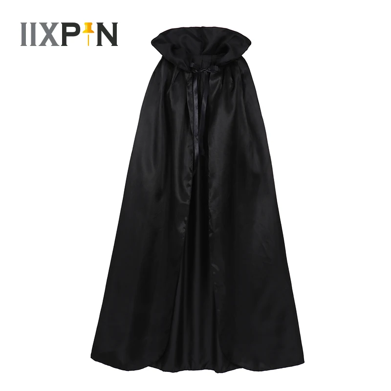 

Adult Grim Reaper Cloak Black Hooded Cape Halloween Cosplay Wizard Devil Cloak Men Women Nightclub Bar Carnival Party Dress Up