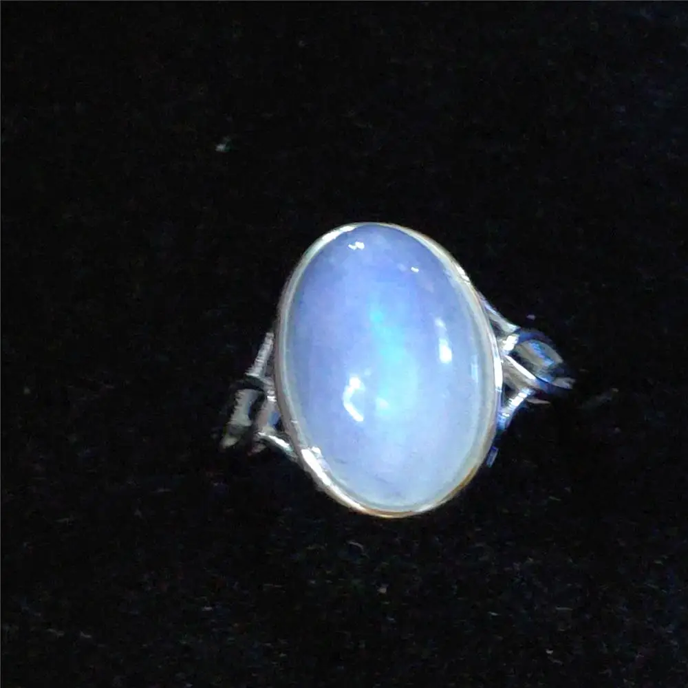 

Genuine Natural Moonstone Blue Light Crystal Adjustable Ring Size Women Men 14x10mm 925 Silver Love Gift Fashion Ring AAAAA