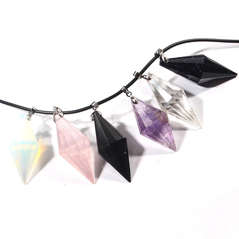 Natural Blue sandstone crystal pendant Double pointed Seven chakra crystal pendulum. Lady. Men pendant Manual cutting polyhedron 6