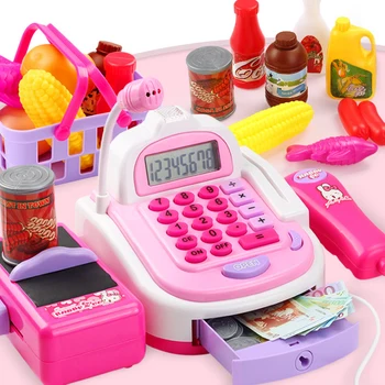 

Simulation Supermarket Checkout Counter Pretend Play Cashier Cash Register Set Children Role Play Mini House Toys for Girls