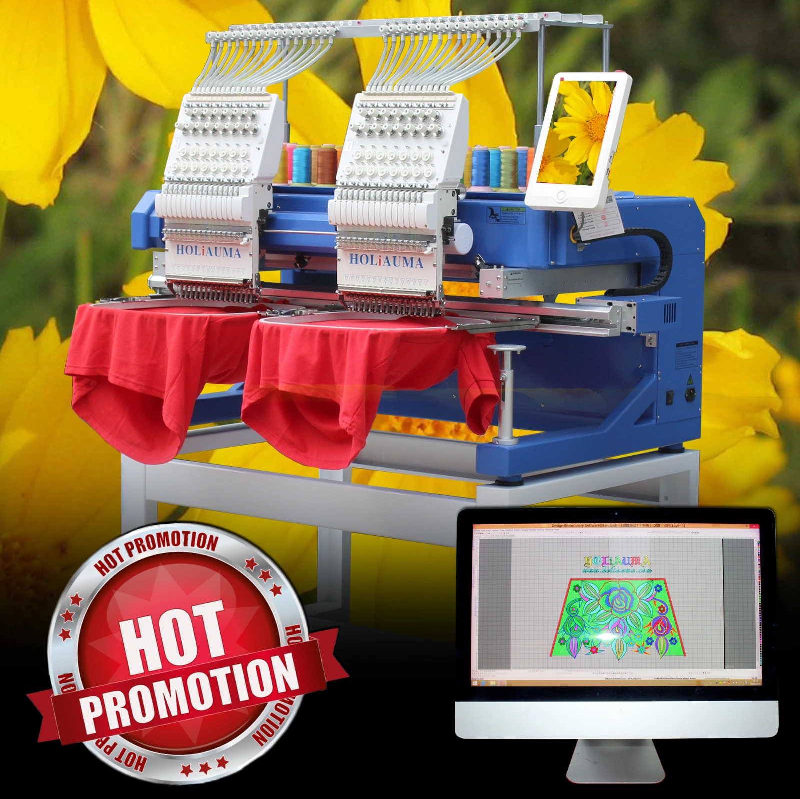 HOLiAUMA high quality 2 head cap computer embroidery machine price