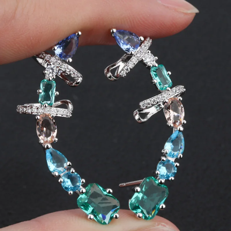 

Женские серьги-гвоздики с разноцветным цирконием