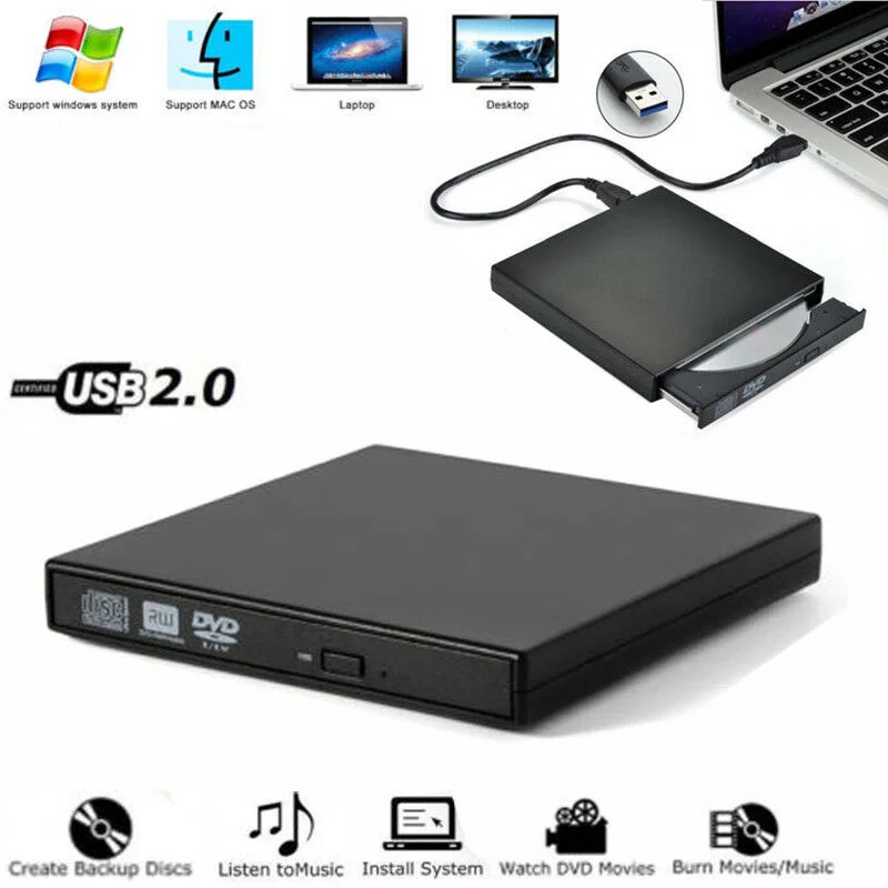 USB 2,0 Ультра внешний DVD-RW CD-RW горелки Писатель Привод для ПК ноутбук