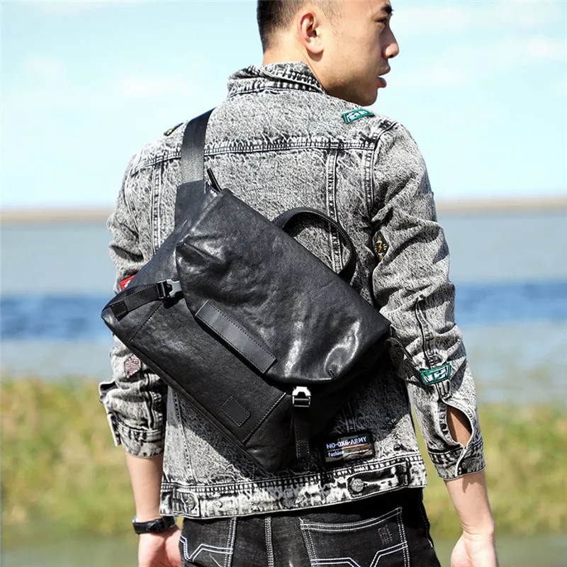 PNDME-maletín de piel de vaca auténtica para hombre, bolso de mano informal, de lujo, color negro