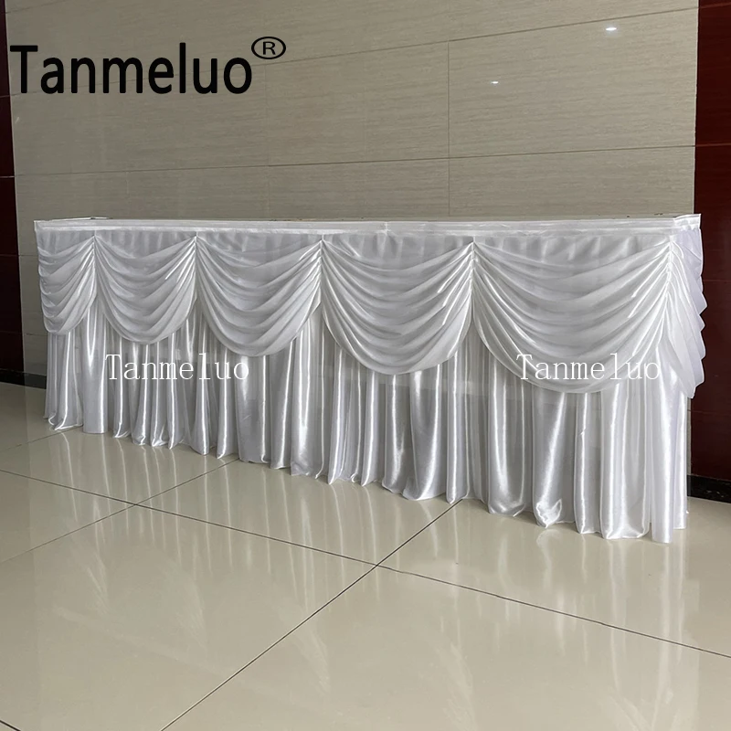 H0.8MxW3M Table Cloth Skirt With Color Swag Drape Ice Silk Table Skirting Birthday Wedding Party Event Decoration