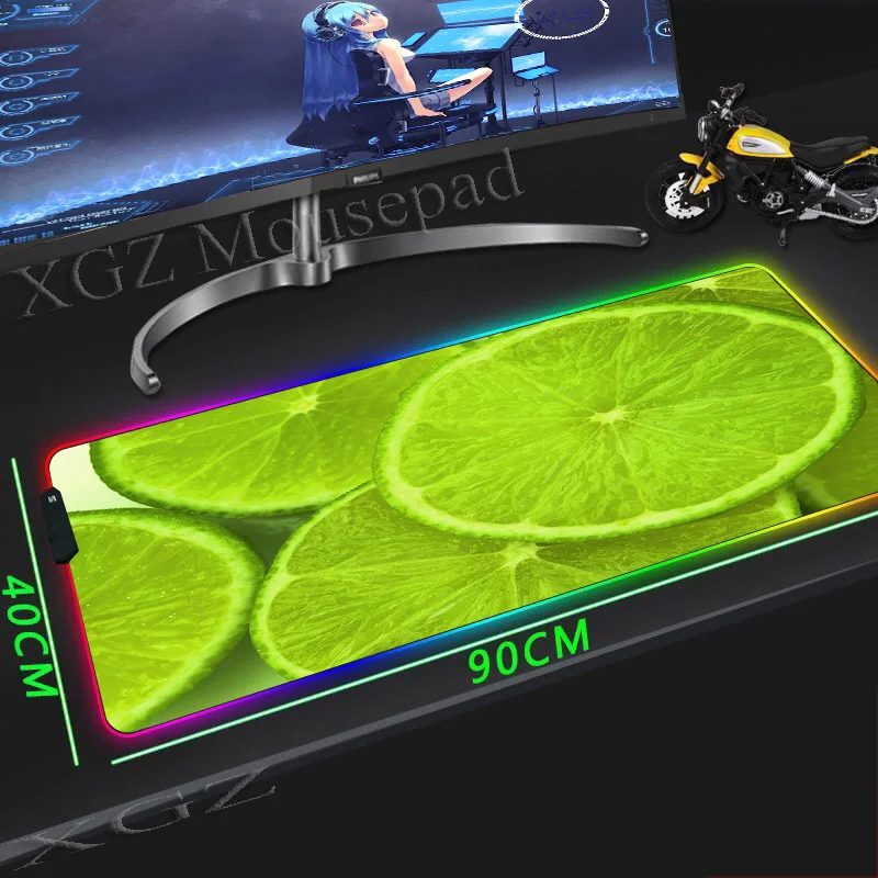  XGZ Fruit Green Orange Large RGB Mouse Pad Black Edge Animated Computer Desk Mat Speed Rubber Non-s