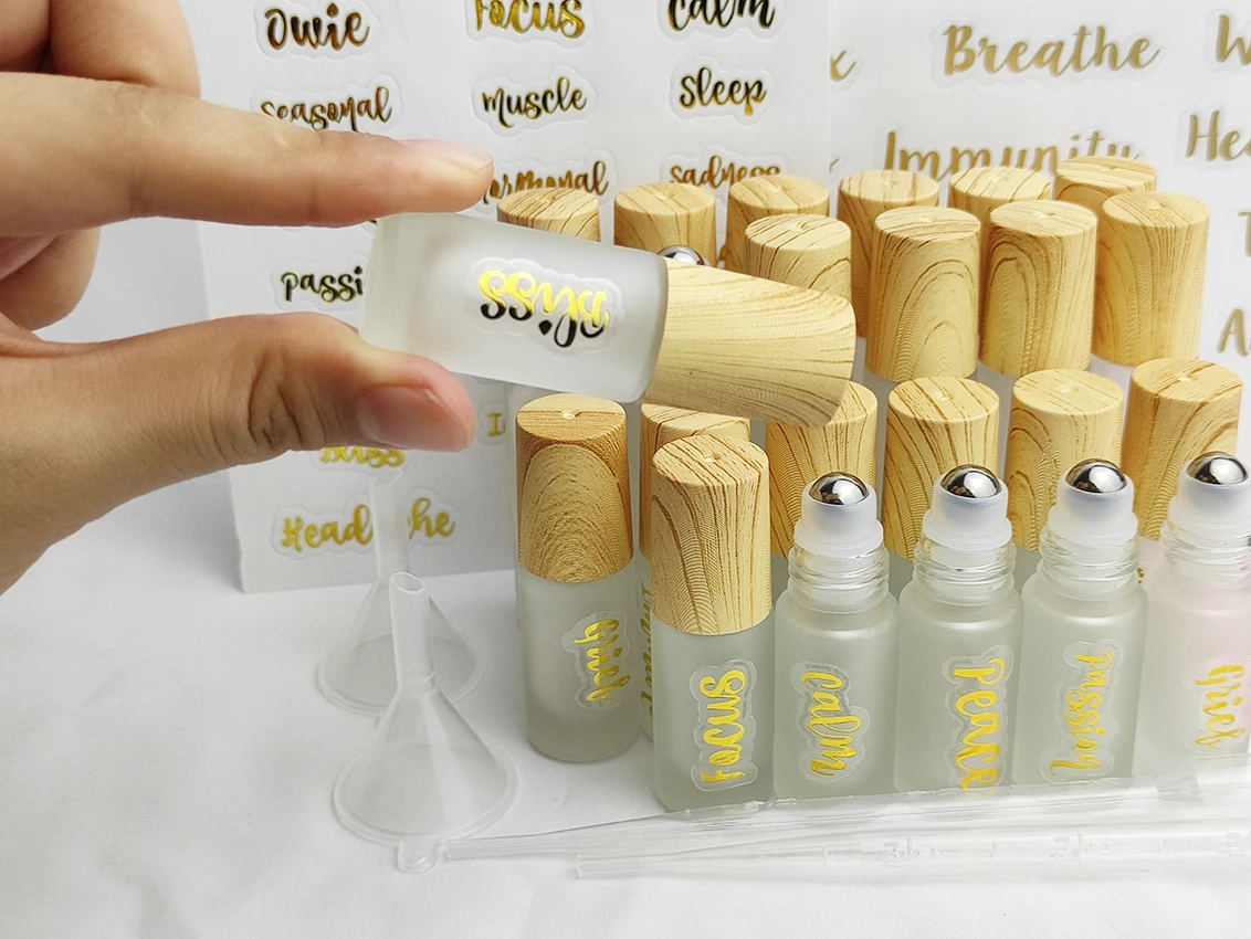 

24Pcs Glass Roller Bottles With Stainless Steel Balls Empty Roll On Bottles For Essential Oil Perfume bottles Sets With Labels