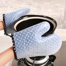 Съедобные силиконовые плюс толстые хлопчатобумажные изолированные двухслойные перчатки высокотемпературная устойчивая печь с противоскользящим водонепроницаемым узором D