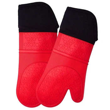 

Extra Long Professional Silicone Oven Mitt,Oven Mitts with Quilted Liner,Heat Resistant Pot Holders,Flexible Oven Gloves