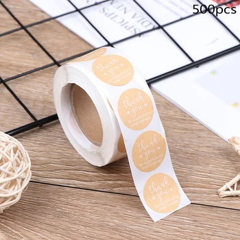 

500pcs 1Inch DIY Hand Made Handmade With Love Label Wedding Stickers Adhesive Sticker Kraft Round Labels Thank You Sticker