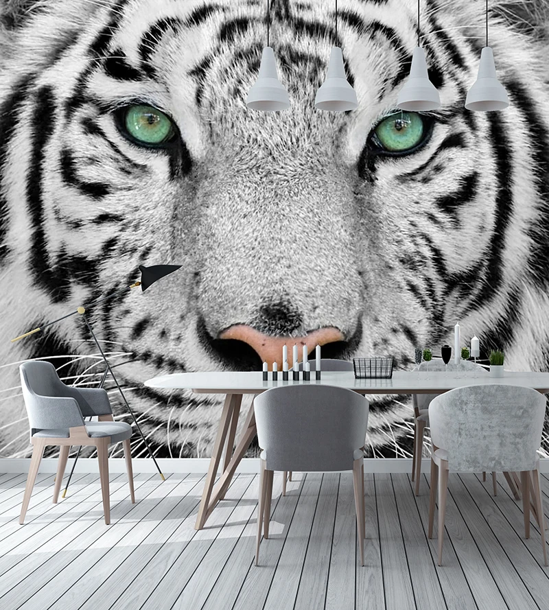 Papel de parede personalizado com foto 3D, preto, branco, animal, tigre,  pintura de parede, sala de estar, quarto, fundo, entrada, parede - 250175  cm