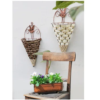 

Outdoor Wall Planter Hanging Iron Rattan Interior Decoration Basket Wicker Flower Basket Pot Wall Planter Boxes Basket Home Gard