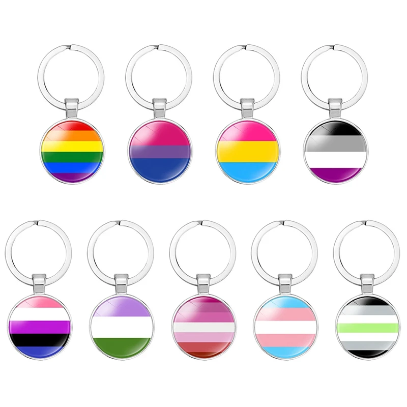 

Fashion Rainbow Flags Glass Dome Keychain Lesbian Gay Pride Flag Car Key Chain Silver Plated Metal Key Ring Llavero