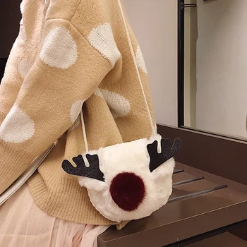 

Antler Plush Bag Red Hair Ball Accessories Autumn and Winter Cute Furry Elk Shoulder Diagonal Package