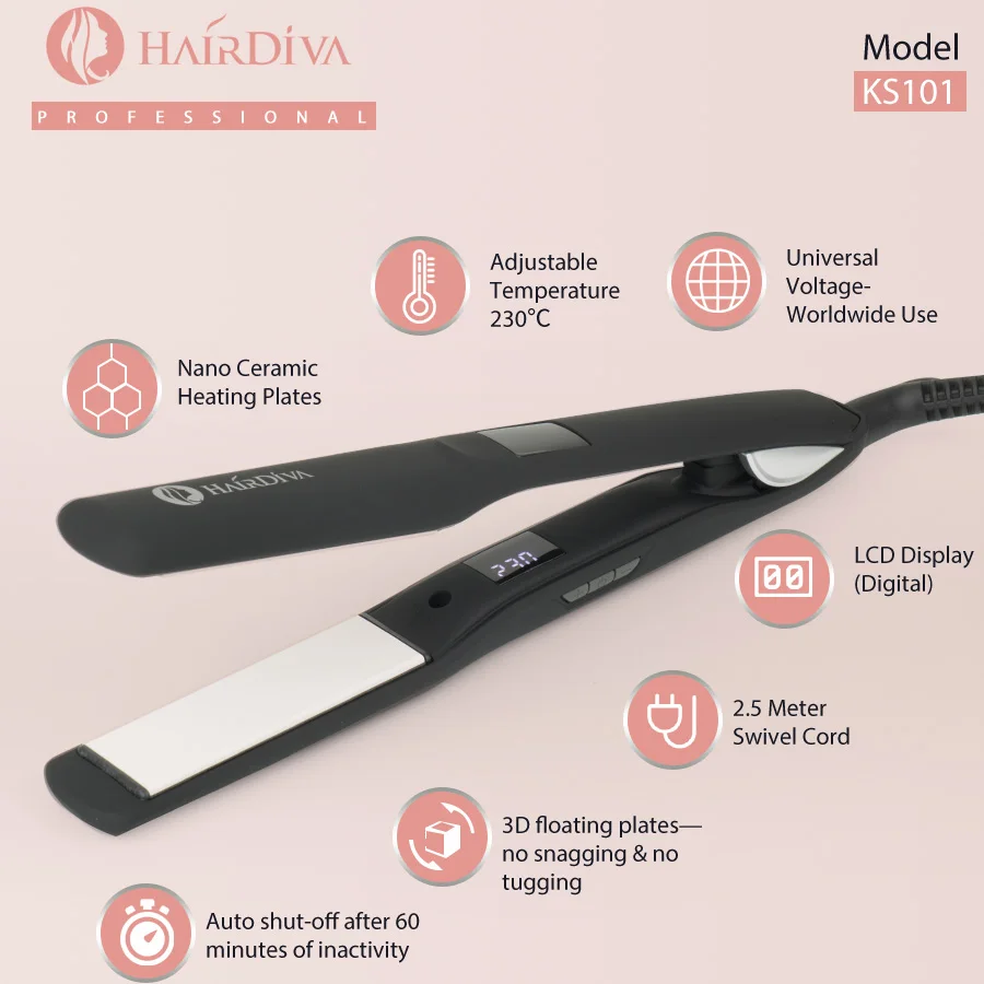 HairDiva керамический плоский Утюг Профессиональный Выпрямитель для волос обжимной Утюг Plancha De Pelo Nano planchas de pelo CE черный