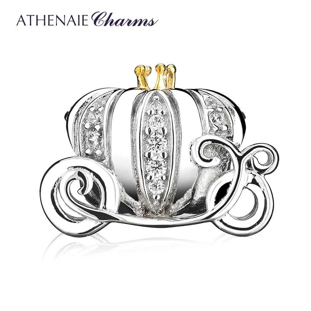 ATHENAIE, 925 пробы, серебряный, CZ, сверкающая Корона, сказка, тыква, карета, талисманы, подходит для браслета, браслеты, ожерелье для женщин