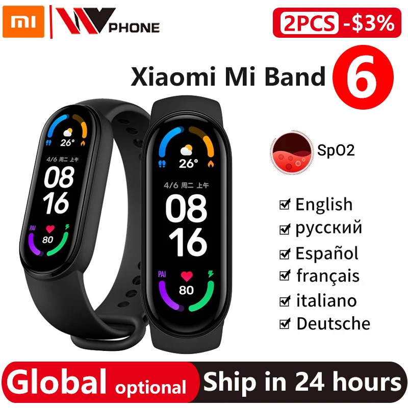 Xiaomi Mi Band 6 global version Color AMOLED Blood Oxygen Smart band Fitness Traker Heart Rate Bluetooth