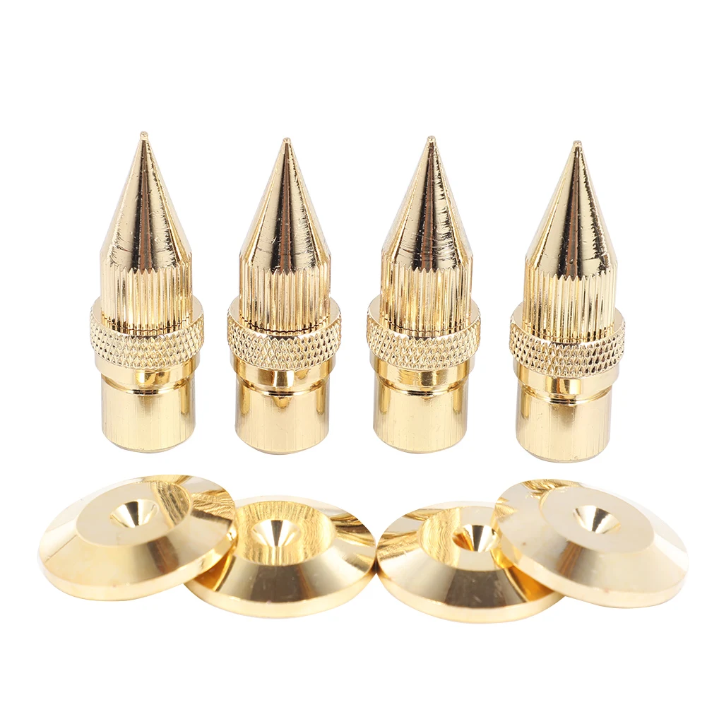 4 Pairs M8x43 Copper Base Pad Easy Install Shock Absorption Foot Floor Disc Isolation Stand Speaker Spike Set Adjustable Height
