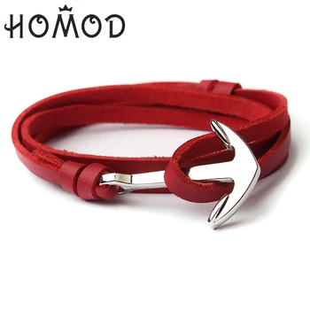 

HOMOD Nine Colors Punk Multi Layer PU Leather Wrap Anchor Bracelet Hooks Bangle for Man Jewelry Dropshipping