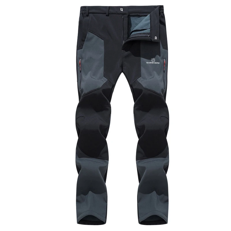 QUESHARK Men Warm Fleece Soft Shell Windproof Waterproof Cycling Pants Thermal Riding Bike Bicycle Camp Climb Hiking Trousers