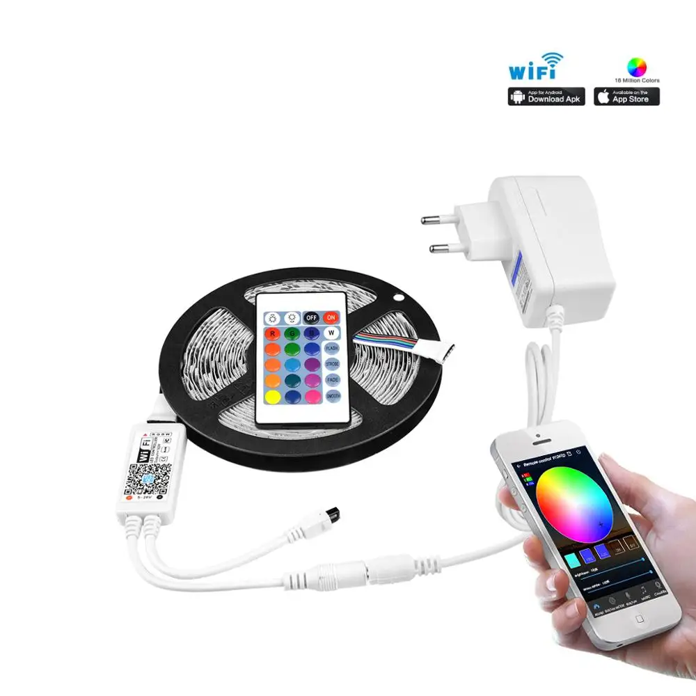 

12V WiFi LED Strip Light SMD 5050 RGB RGBW RGBWW 5M Waterproof Lamp tape With 12V Adapter kit For Home Backlight Decor Lighting