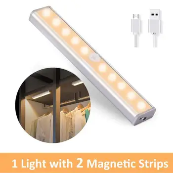 

Cupboard Light Wireless Magnetic LED Strip PIR Motion Sensor Lamp LED USB Night Light Strip For Wardrobe Cupboard Closet