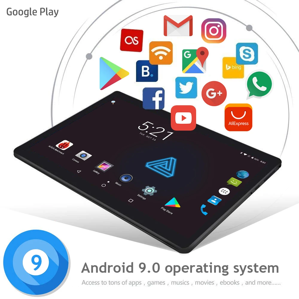 10 дюймовый планшет, PC, четыре ядра, Android 9,0 Wi-Fi Bluetooth с двумя сим-картами 4 аппарат не привязан к оператору сотовой связи Планшеты 10,1 6 ГБ Оперативная память 128 Гб Встроенная память 64 GB Оперативная память подарочная карта