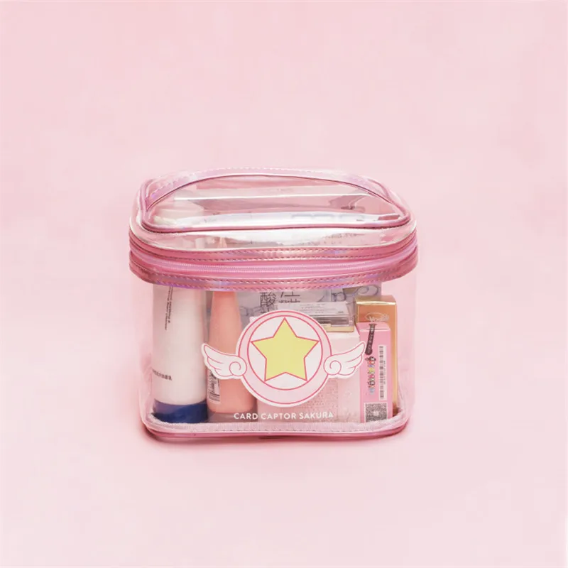 Чехол для косметики Sailor Moon Card Captor Sakura с мультяшным рисунком для девочек, ПВХ, Желейная косметичка для макияжа, женская сумка для мытья, дорожная сумка для хранения туалетных принадлежностей