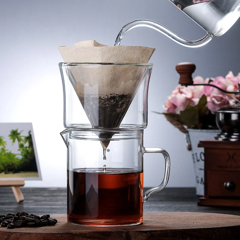 

1-2Cups Glass Coffee Dripper Engine Style Coffee Drip Filter Cup Permanent Pour Over Coffee Maker with Separate Stand 400ml Cups