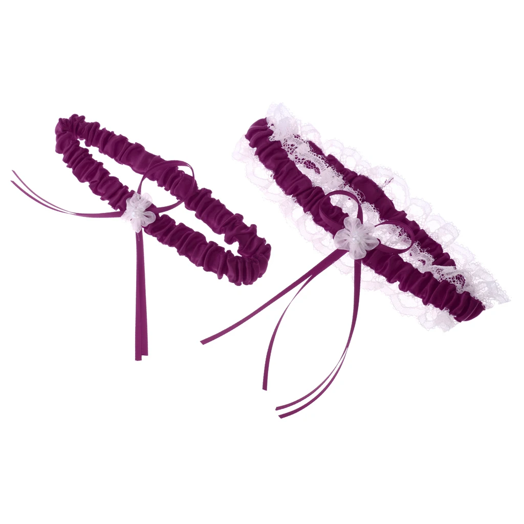 2Pcs Rustic Bridal Wedding Garter Floral Stretch Bridal Lace Satin Bowknot Thigh Ring Soft Socks Hen Party Lace Pearls Garter