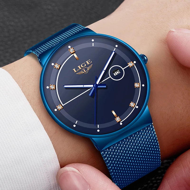 

2019 LIGE Casual Fashion Quartz Date Watches Mens Top Brand Luxury Mesh Belt Sport Watch Male Waterproof Clock Relogio Masculino