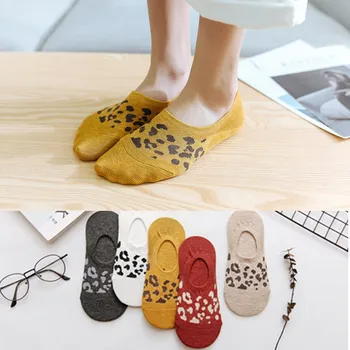 

5Pairs New Leopard Invisible Socks Non-slip short Woman summer comfortable cotton girl women boat socks shallow ankle low female