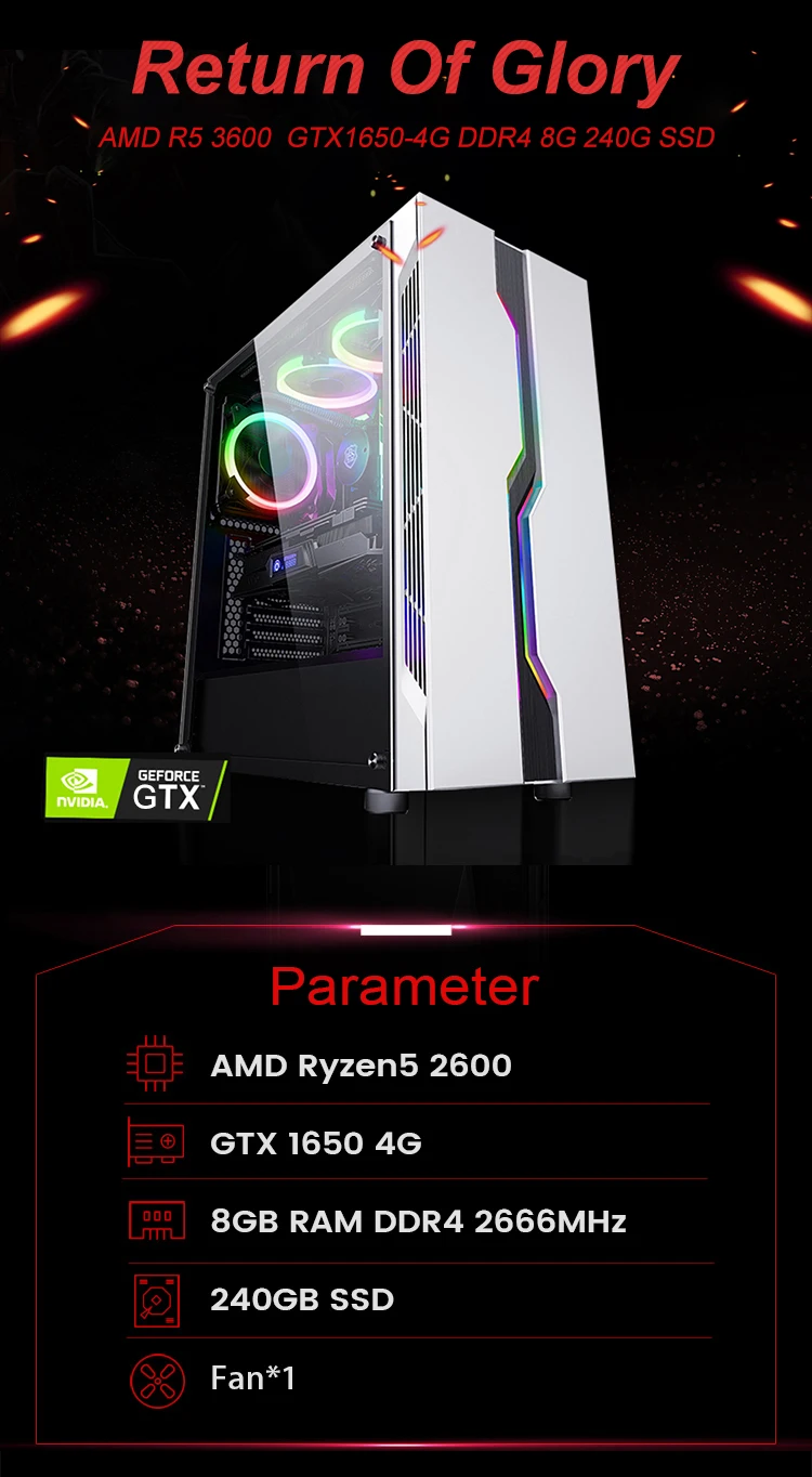 IPASON Настольный ПК AMD R5 3600 продукт Дискретная карта GTX1650-4G DDR4 8G ram 240G SSD для игр PUBG игровые компьютеры ПК